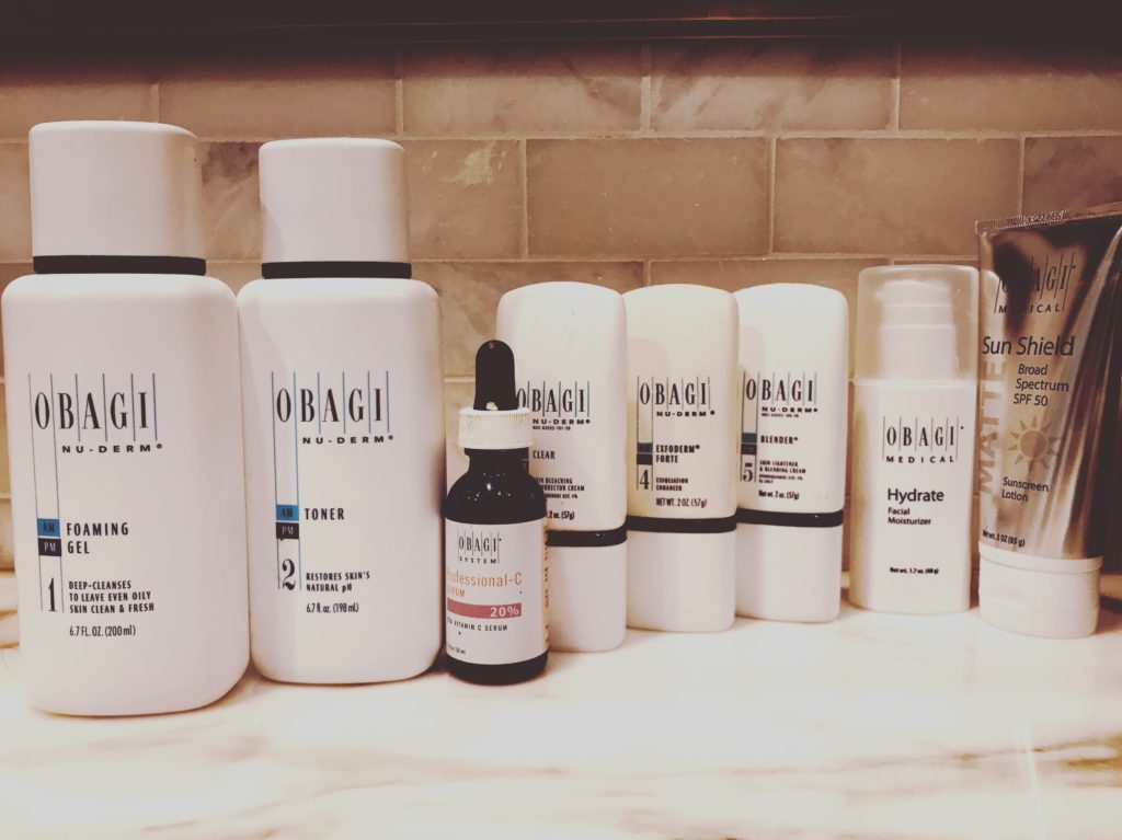 various obagi skincare products on a counter